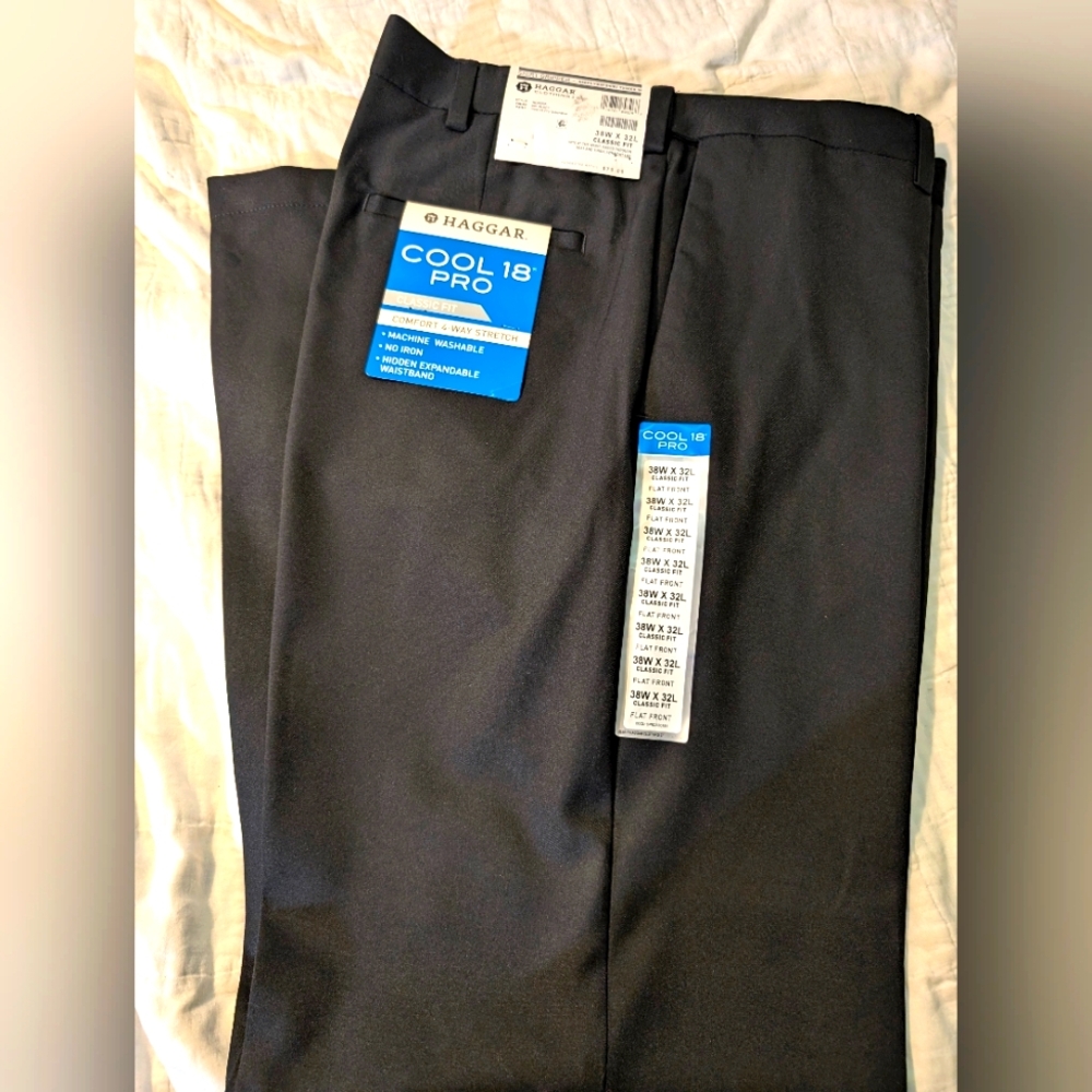 Men's Haggar Cool 18 Gabardine Pro classic straight legp pants black 38x32 NWT